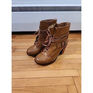 Womens Vintage 93 Ankle Boots Brown Heels Booties Wedge 7 Zip Lace Western